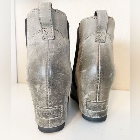 Sorel Lea Wedge Boots Joan of Arctic Chelsea Taupe Grey Tan and Black 8.5 - Picture 12 of 15